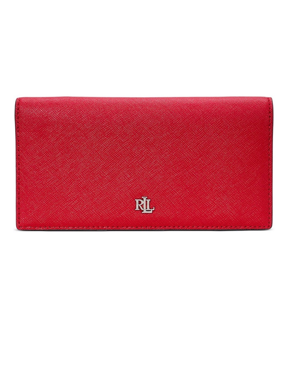 Lauren Ralph Lauren Crosshatch Leather Slim Snapped Closure Wallet.  Red.